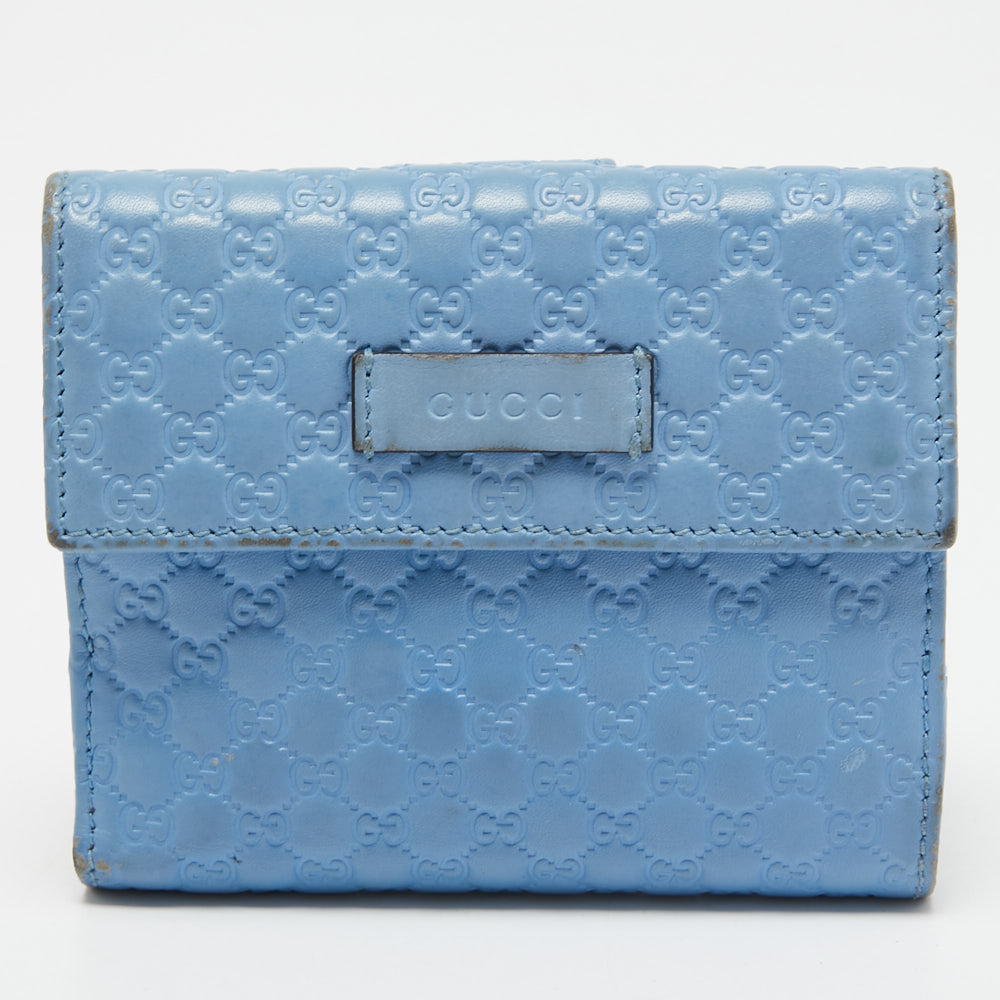 Gucci Blue Microssima Leather Compact Wallet